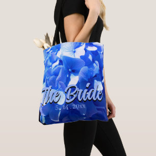 Bolsa Tote Hortênsias azuis elegantes florais azul cobalto