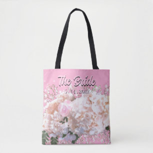 Bolsa Tote Hortênsias de renda branca romântica rosas cor-de-