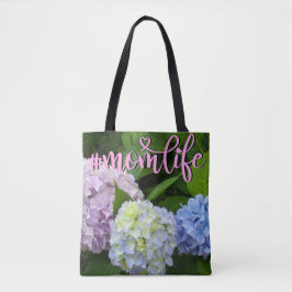Bolsa Tote Hortênsias flores rosa flores azuis roxas Mamãe