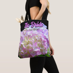 Bolsa Tote hortênsias rosa pastel amarelo roxo flores Noiva