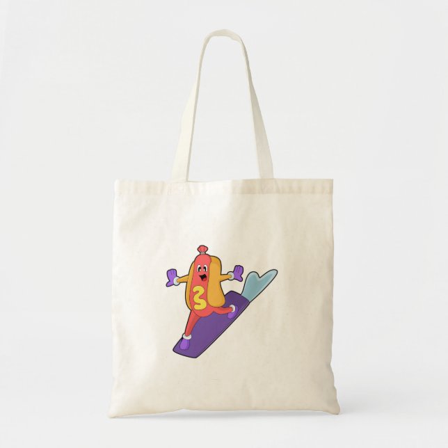 Bolsa Tote Hotdog como Snowboarder com Sonowboard (Frente)
