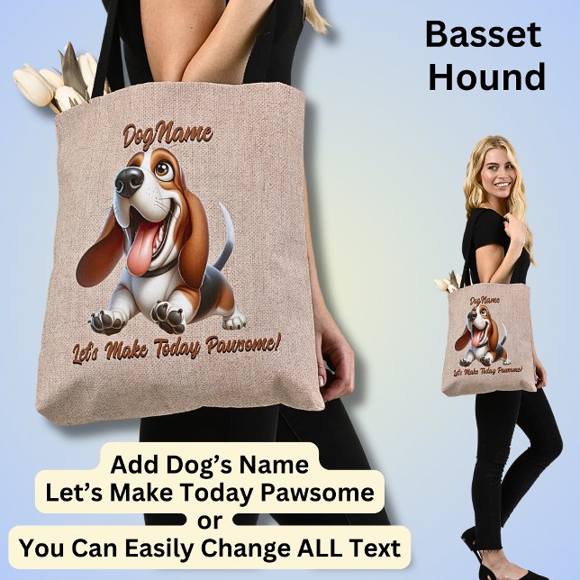 Bolsa Tote Hound Basset - Adicionar Nome do Cachorro, Alterar (Criador carregado)