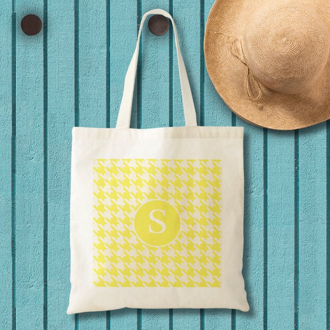 Bolsa Tote Houndstooth Padrão Lemon Amarelo (Criador carregado)