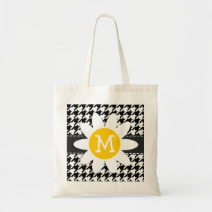 Bolsa Tote Houndstooth preto & branco.; Margarida do