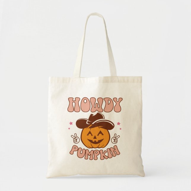 Bolsa Tote Howdy Pumpkin Western Retro Halloween (Frente)