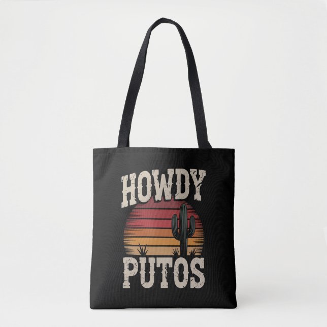 Bolsa Tote Howdy Putos Funny Cactus Retro Vintage (Frente)