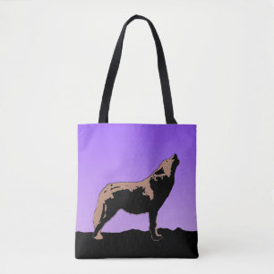 Bolsa Tote Howling Wolf at Sunset - Arte original sobre a vid