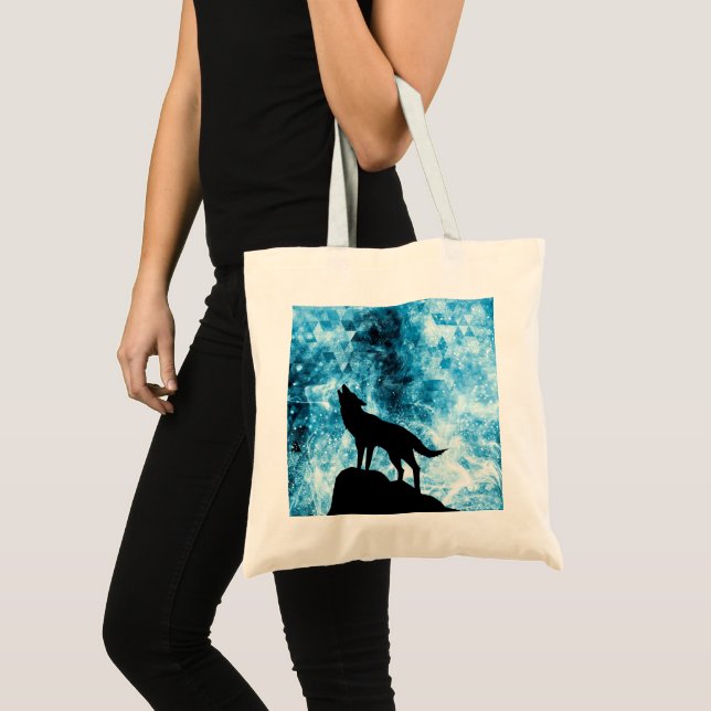Bolsa Tote Howling Wolf Winter snowblue smoAbstrato (Frente (produto))