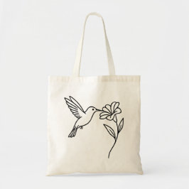 Bolsa Tote Hummingbird and Flower – Minimalist Black Line Art