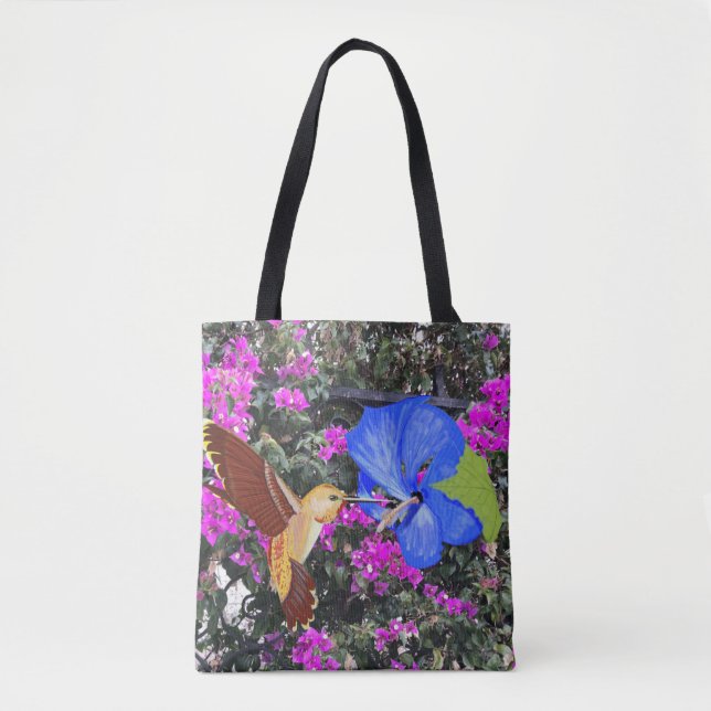 Bolsa Tote Hummingbird, Blue Hibiscus, & Bougainvillea (Frente)