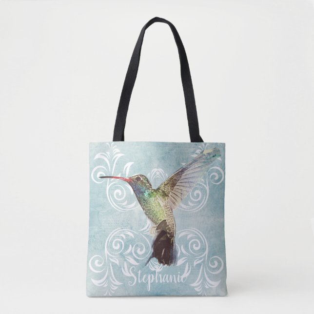 Bolsa Tote Hummingbird com fundo florescente (Frente)