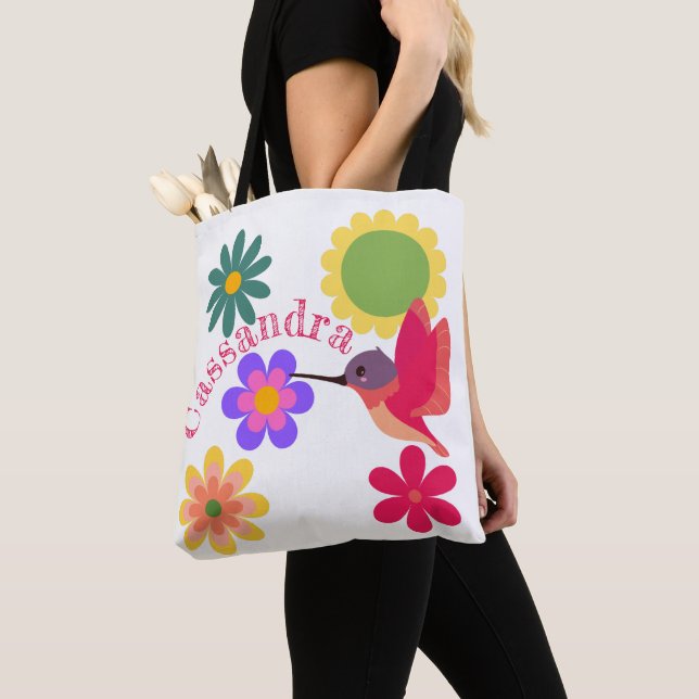 Bolsa Tote Hummingbird e Flores Personalizadas (Close Up)