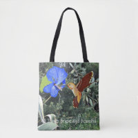 Hummingbird e Hibiscus azul com plantas tropicais