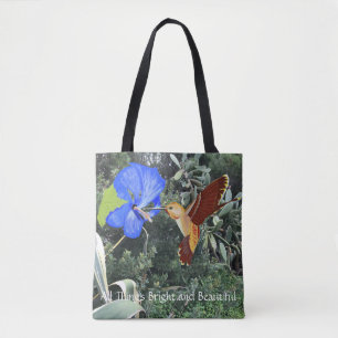 Bolsa Tote Hummingbird e Hibiscus azul com plantas tropicais