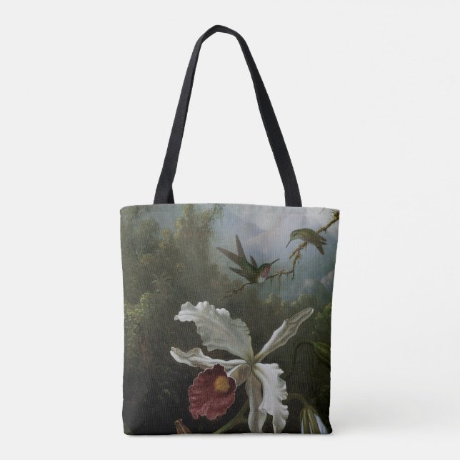 Bolsa Tote Hummingbird e Orquídea Branca por Martin J. Heade (Verso)