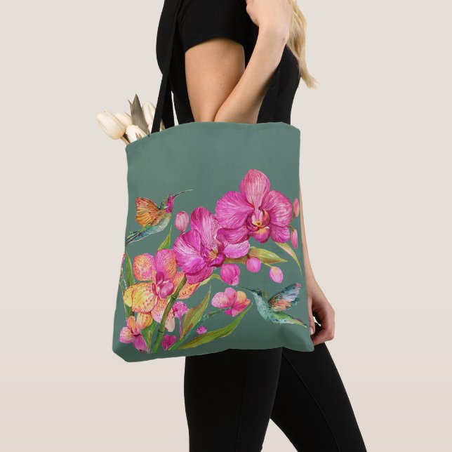 Bolsa Tote Hummingbird e Orquídeas (Close Up)