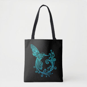 Bolsa Tote Hummingbird Estilizado com Aquarela Azul