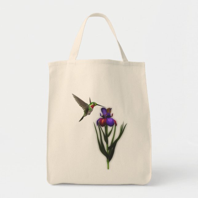 Bolsa Tote Hummingbird Iris Flor Toalha (Frente)