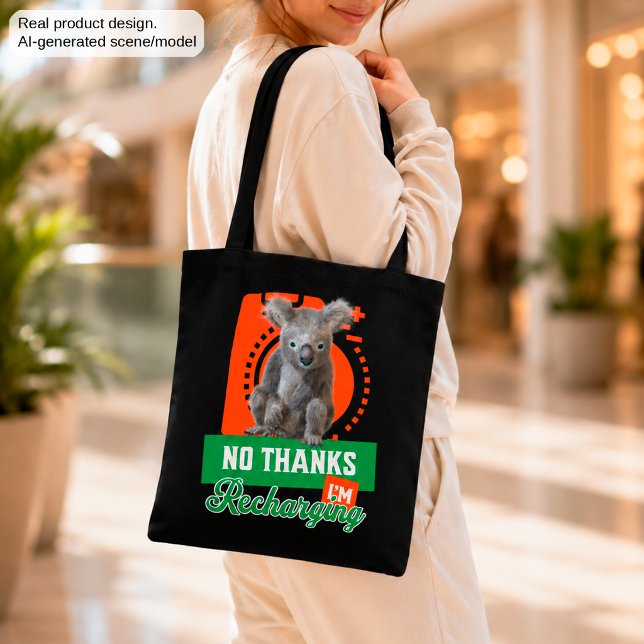 Bolsa Tote Humor de Koala Carregando Introvertido (Criador carregado)
