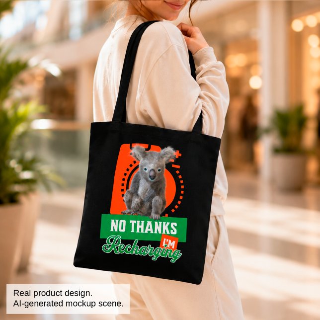 Bolsa Tote Humor de Koala Carregando Introvertido (Criador carregado)