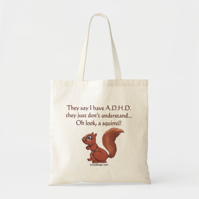 Bolsa Tote Humor do esquilo de ADHD (Frente)