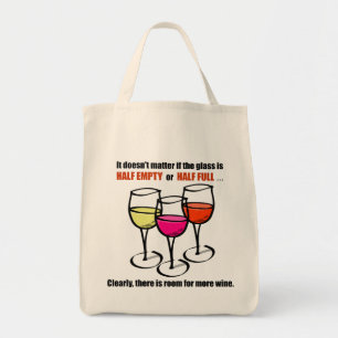 Bolsa Tote Humor meio vazio de vidro do vinho