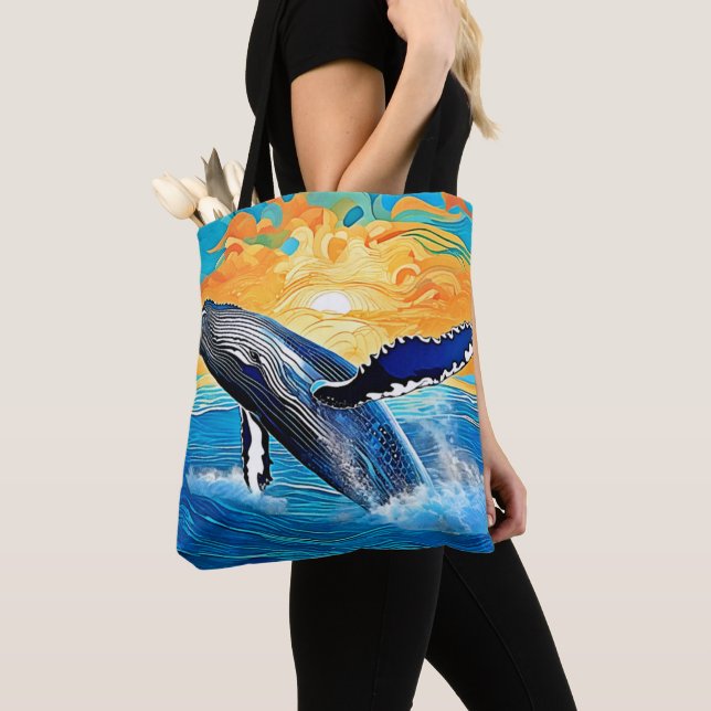 Bolsa Tote Humpback Sunset Leap Art (Close Up)