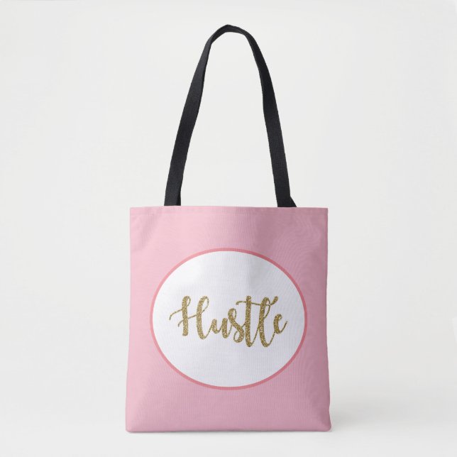 Bolsa Tote Hustle, brilho dourado, rosa, na moda e moderno (Frente)