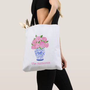 Bolsa Tote Hydrangea Chinoiserie de Cor da Água