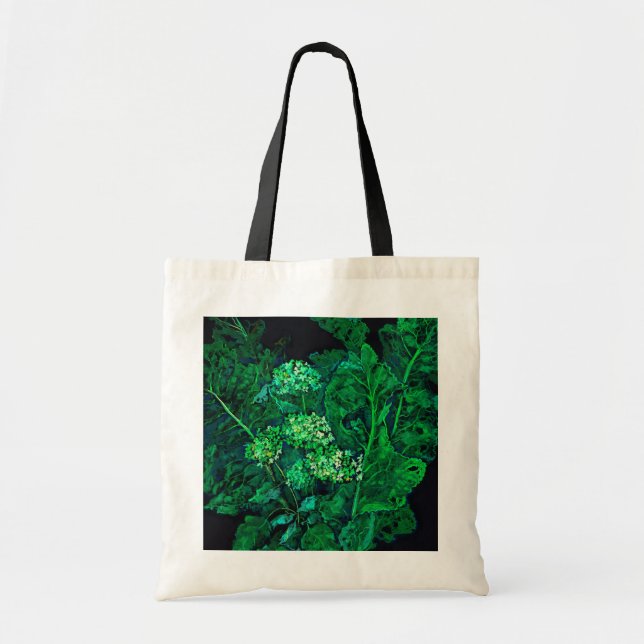 Bolsa Tote Hydrangea e Horseradish Floral Art Black & Green (Frente)