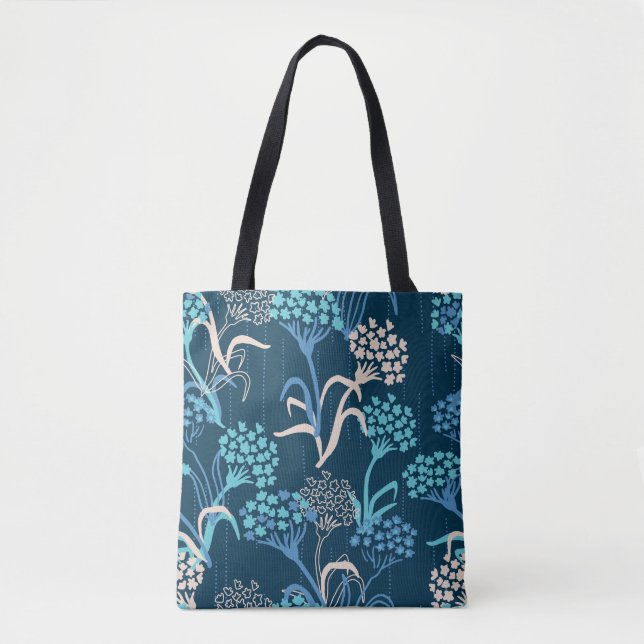 Bolsa Tote Hydrangea Floral Estilizada - Azul Elegante (Frente)