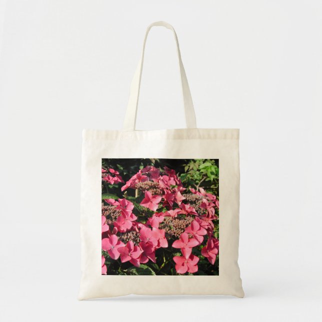 Bolsa Tote Hydrangea. Flores cor-de-rosa (Frente)