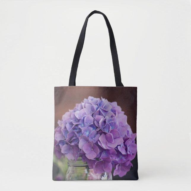 Bolsa Tote Hydrangea roxa na fotografia de Mason Jar (Frente)