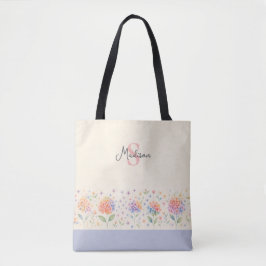 Bolsa Tote Hydrangeas de Aquarela Monograma — Blossomas de Pa