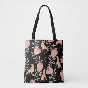 Bolsa Tote Hyena e Protea: Fundo Negro Sem Olhos