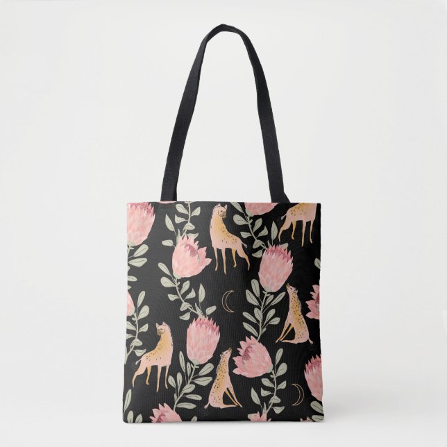 Bolsa Tote Hyena e Protea: Fundo Negro Sem Olhos (Frente)