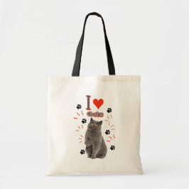 Bolsa Tote I ❤️ Cats – Cute Cat & Paw Print Design