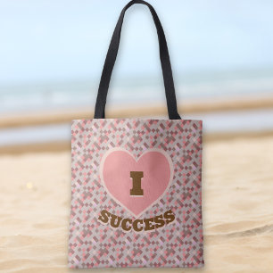 Bolsa Tote I Coração Bem Sucesso Verificado Padrão Coral Rosa