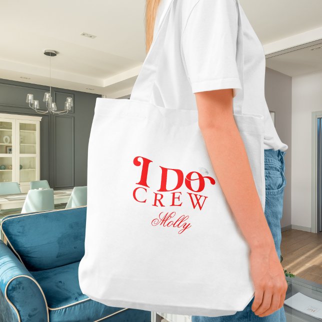Bolsa Tote I Do Crew Red Modern Font Bag (I Do Crew tote bag with modern serif font – perfect for bridesmaid proposals or bridal celebrations!)
