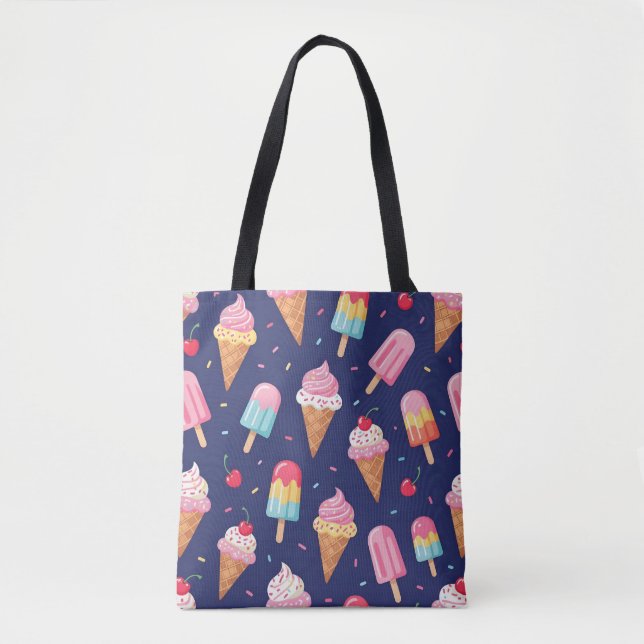 Bolsa Tote Ice cream, popsicles and cherries pattern (Frente)