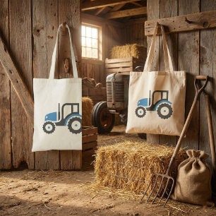 Bolsa Tote Ícone de Trator Agrícola Azul e Cinza