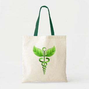 Bolsa Tote Ícone Médico do Alternativo de Caduceus Verde