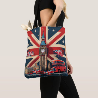 Bolsa Tote Ícones de Londres com Union Jack e Big Ben