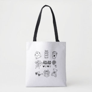 Bolsa Tote Ícones Modernos de Valentine Desenhados à Mão