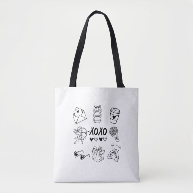 Bolsa Tote Ícones Modernos de Valentine Desenhados à Mão (Frente)