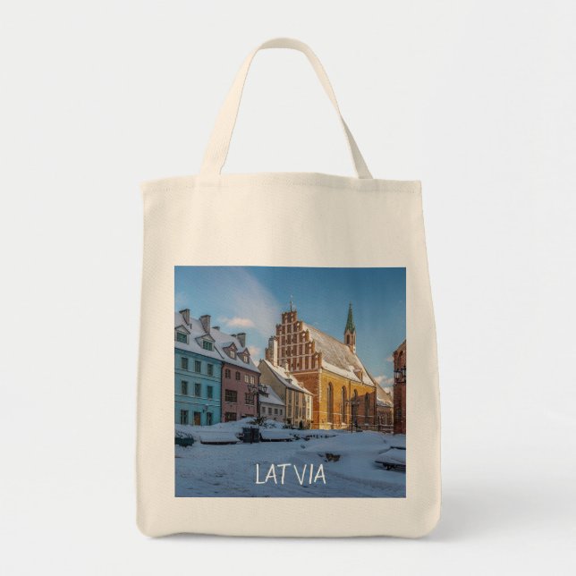 Bolsa Tote Igreja de Peter no inverno em Riga, Letónia (Frente)