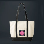 Bolsa Tote Ikat & monograma cor-de-rosa<br><div class="desc">Um presente que possa ser personalizado com seu monograma dentro do círculo cor-de-rosa no centro.  O fundo é teste padrão do ikat dos azuis marinhos e do branco.</div>