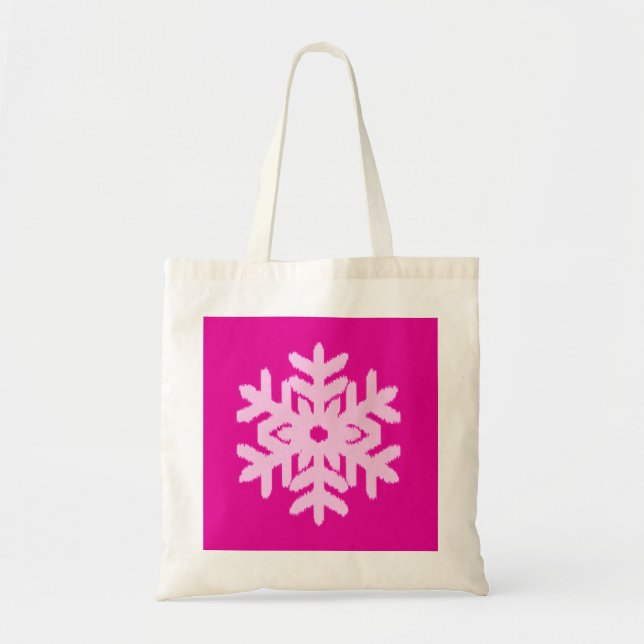 Bolsa Tote Ikat Snowflake - Fuchsia e rosa-gelo (Frente)