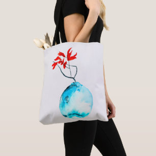 Bolsa Tote Ikebana aquarela vase azul