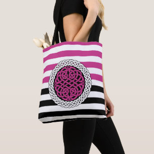 Bolsa Tote Ilha Branca Celta/faixa negra/rosa,nó circundante